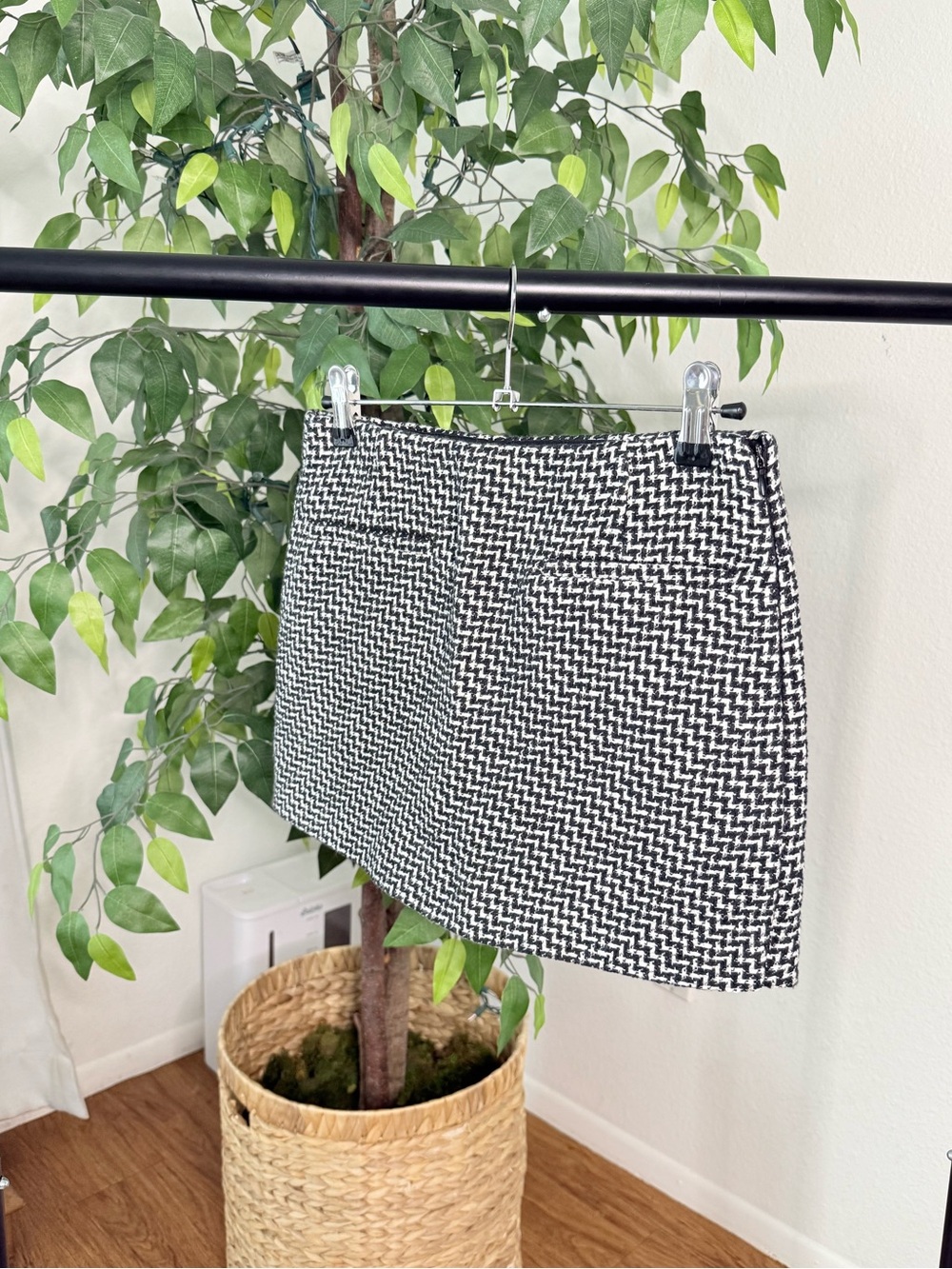 ZARA Tweed Skort Black White Houndstooth Size S